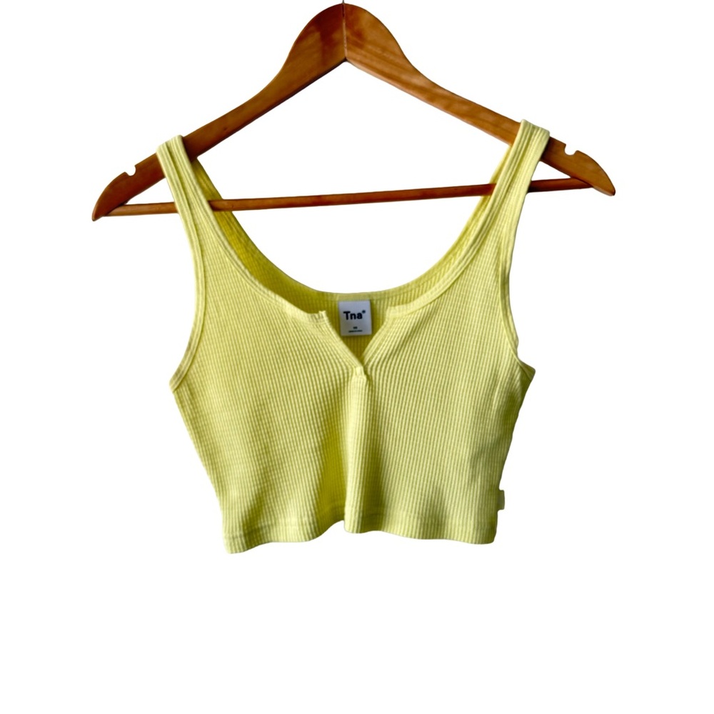 TNA Light Yellow Waffle  Tank Top Crop Womens XS